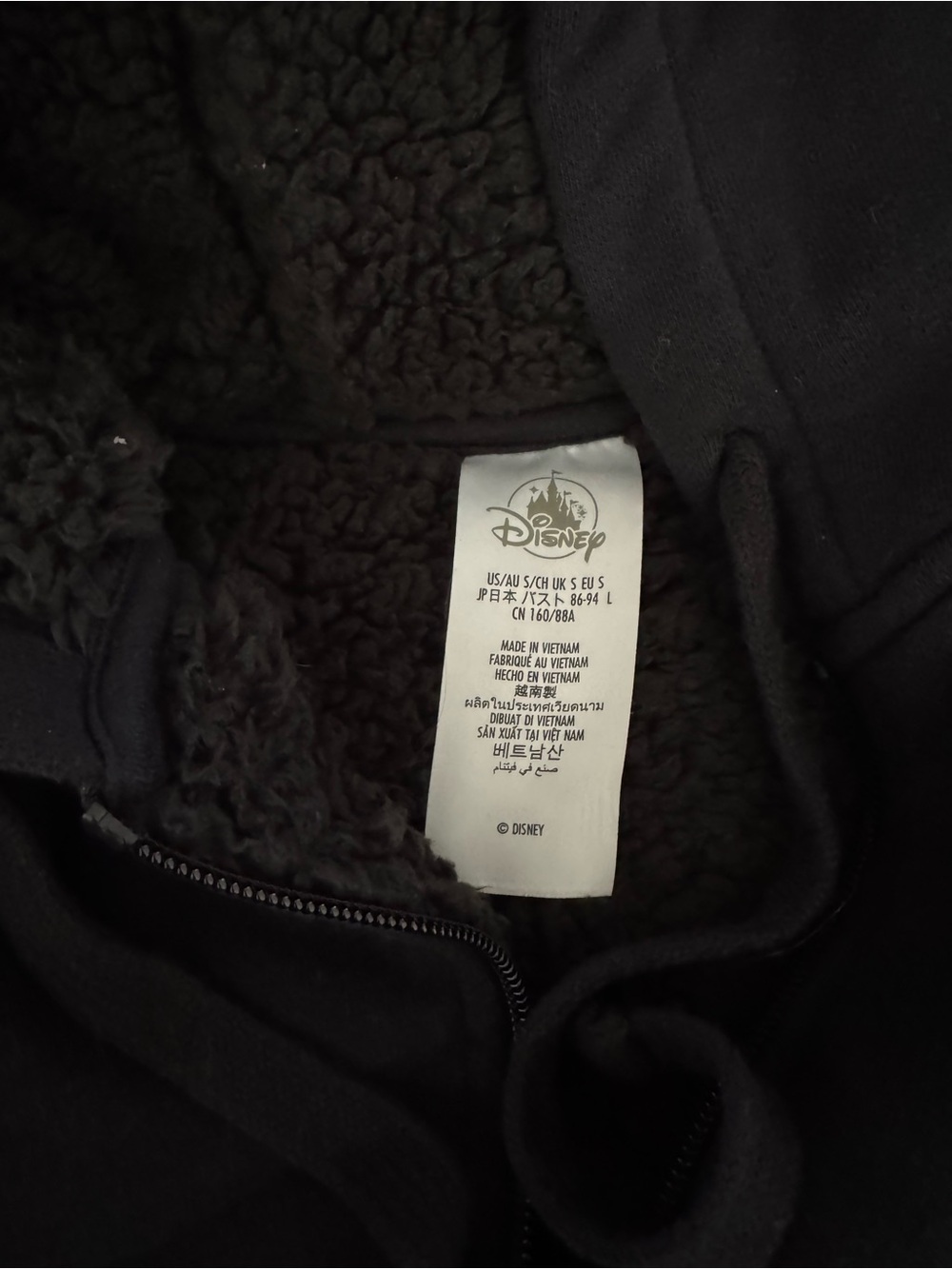 Disney Black Sherpa-Lined Zip Hoodie with Subtle Logo - Picture 3 of 3